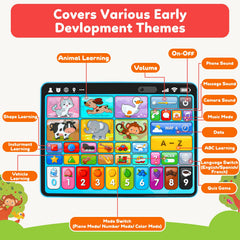 Peacurh tablet language switch showing English, Spanish, and French options