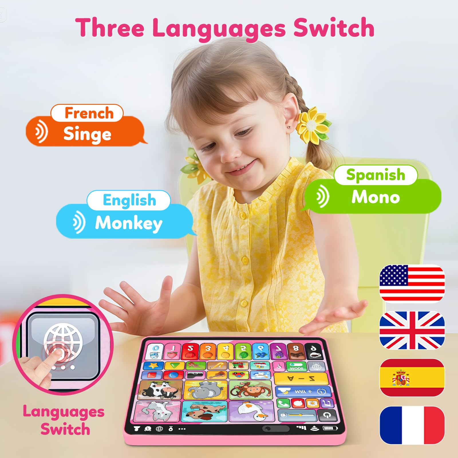 Peacurh tablet with animals and vehicles icons expands basic concepts.