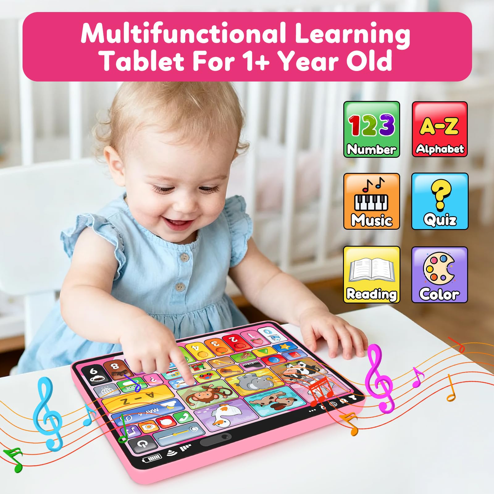 Peacurh tablet displays numbers icon to support counting skills.