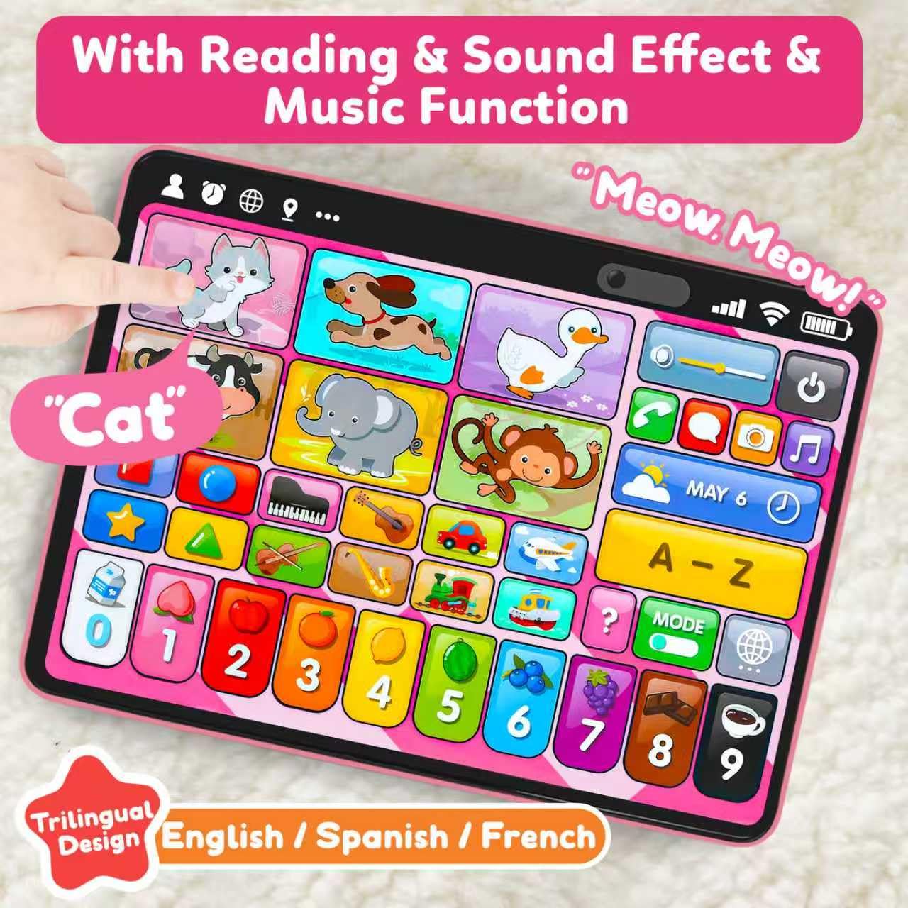 Peacurh pretend play icons simulate phone and camera for imaginative play.
