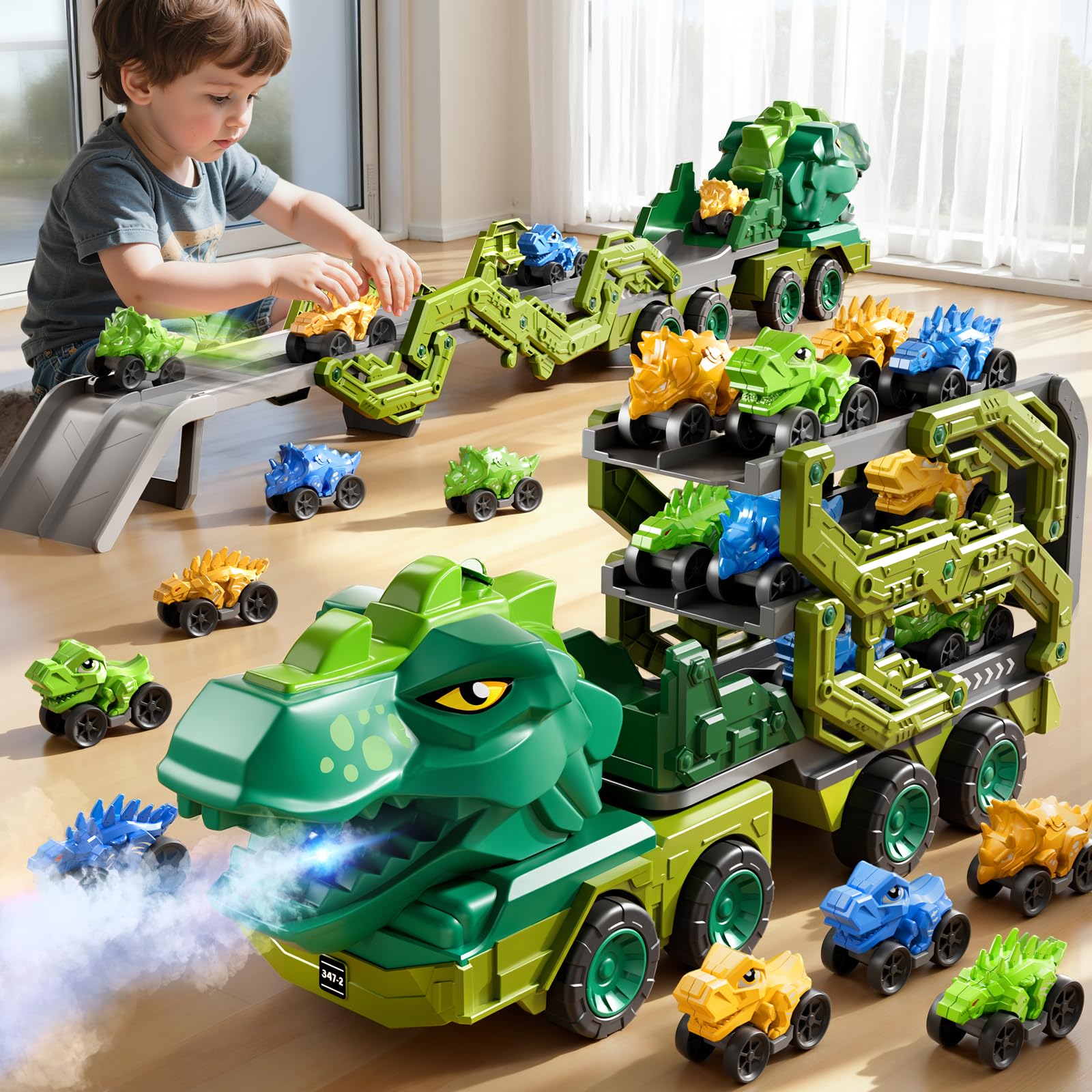 PEADUCK dinosaur carrier truck front view for imaginative play and easy storage
