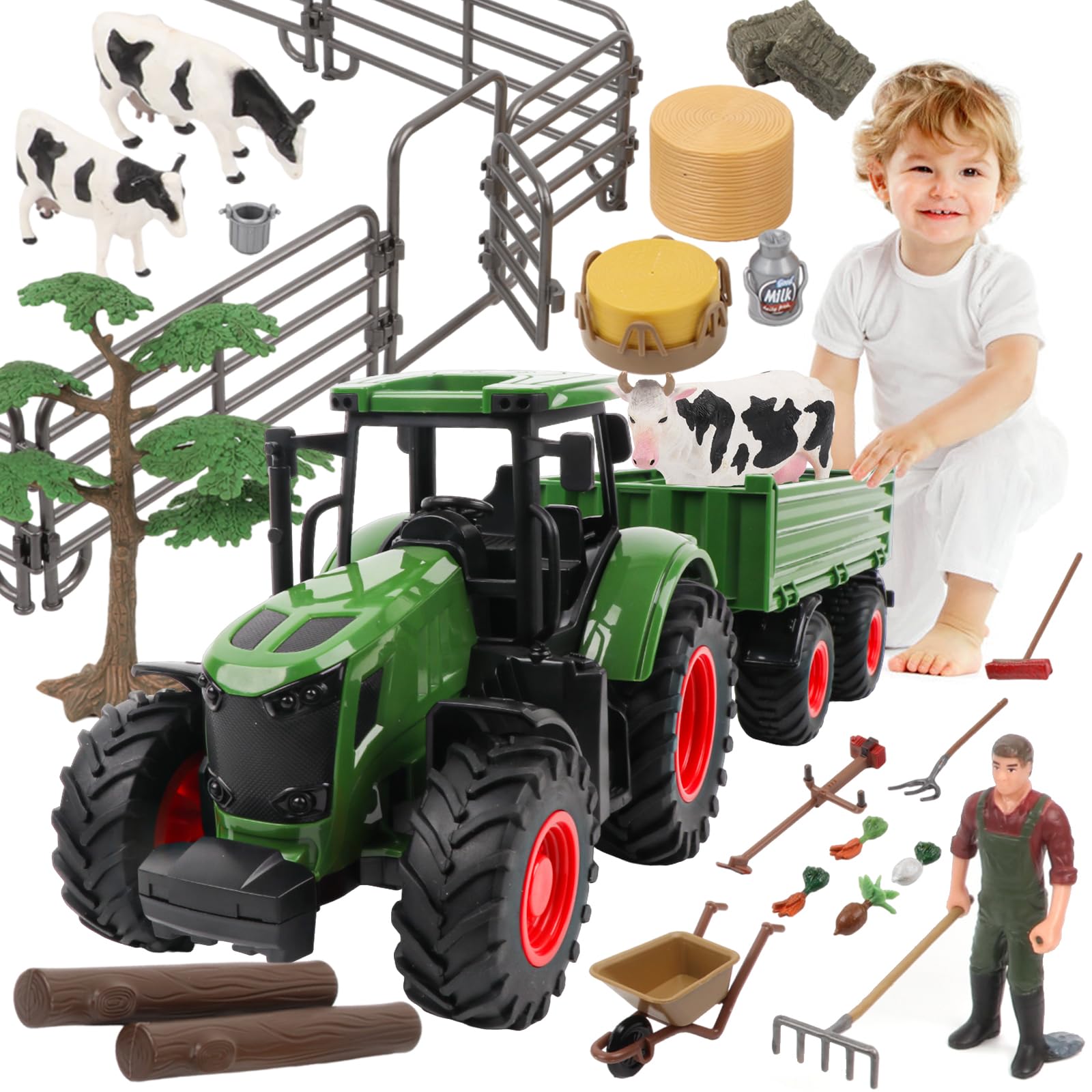 Peagprav Farm Tractor Playset with tractor and trailer for imaginative farm adventures