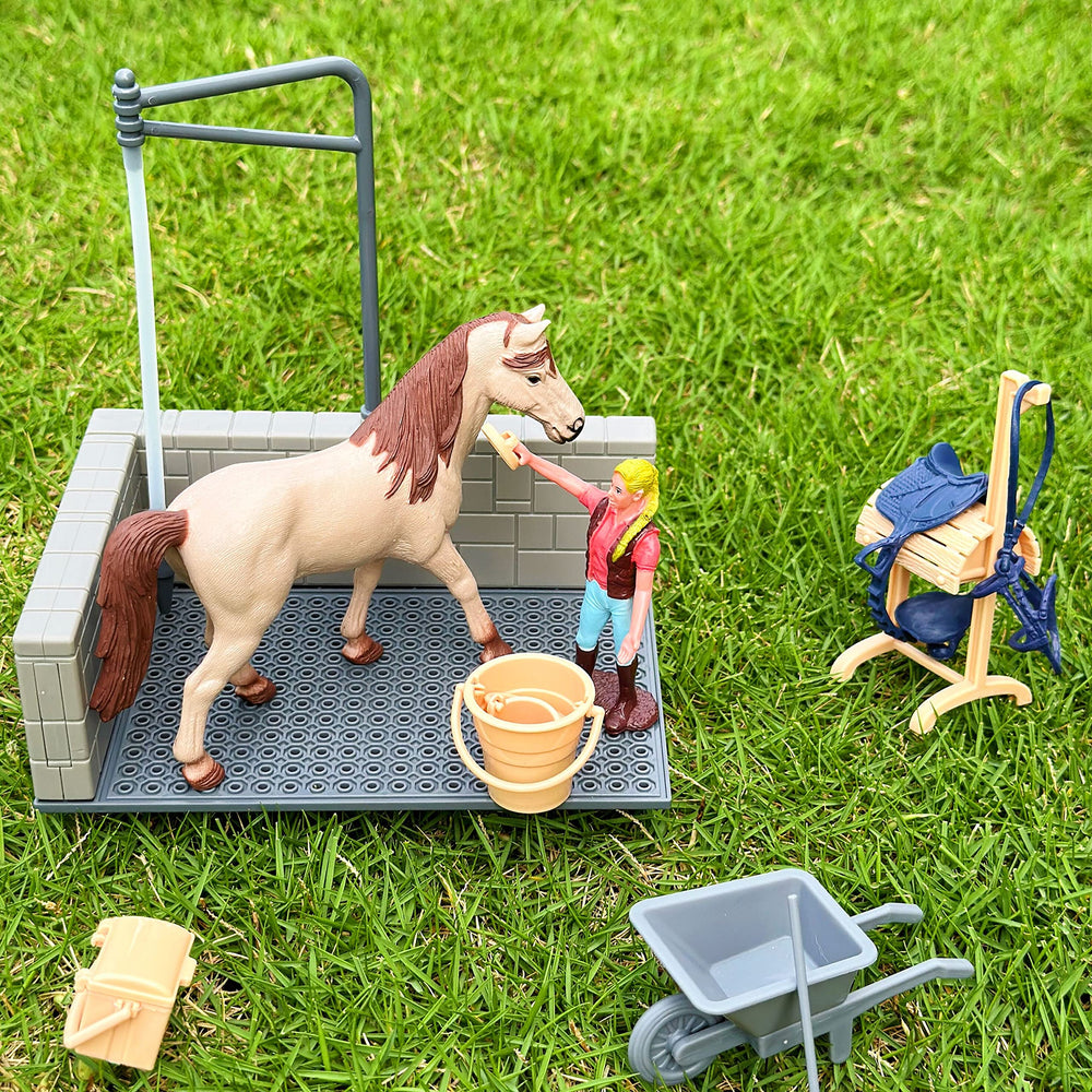 Peagprav horse stable playset accessories deepen pretend adventures and coordination.