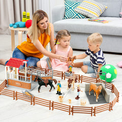 Peagprav horse stable playset animal figures support fine motor and storytelling.