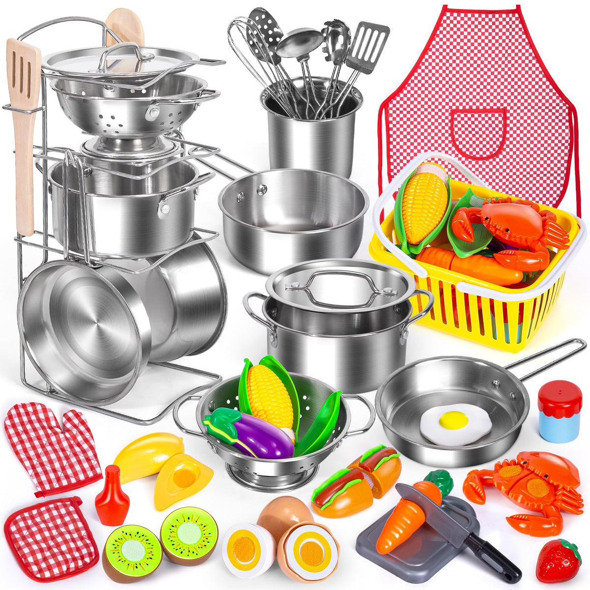 PEAINBOX kids kitchen pots and pans set for durable pretend cooking