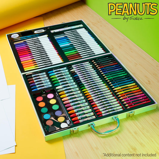 Peanuts Snoopy Inspiration Art Case with pencils and crayons ready for beginners’ colorful creations.