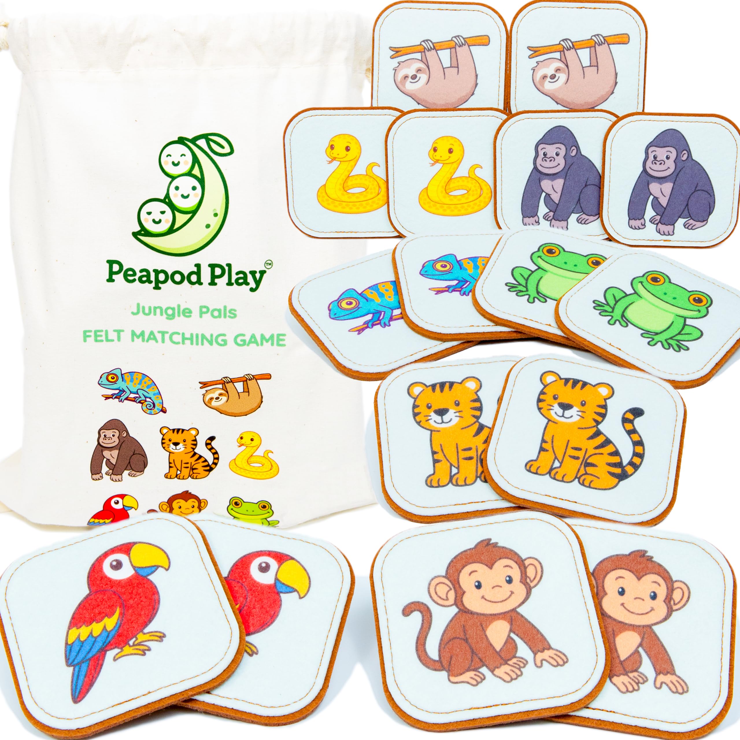 Peapod Play felt jungle monkey card for toddler memory and sensory exploration
