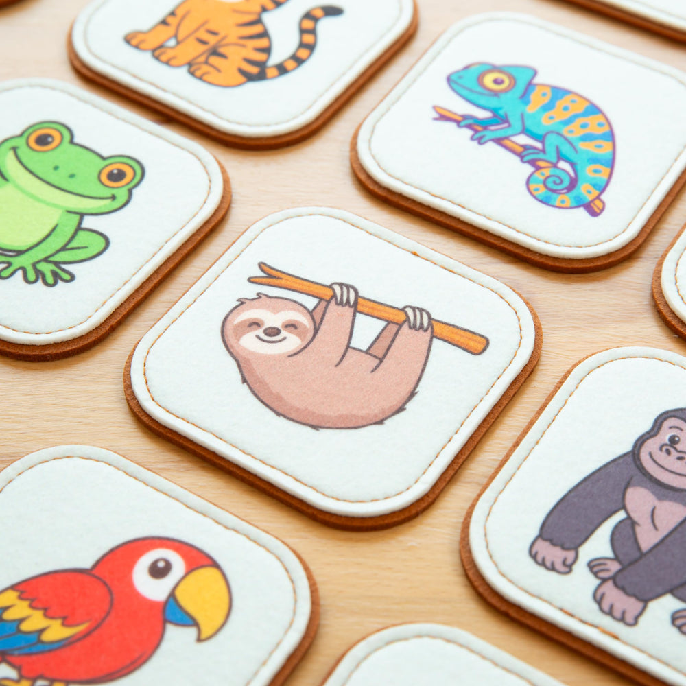 Peapod Play parrot card invites storytelling and cooperative play for toddlers