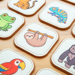 Peapod Play parrot card invites storytelling and cooperative play for toddlers