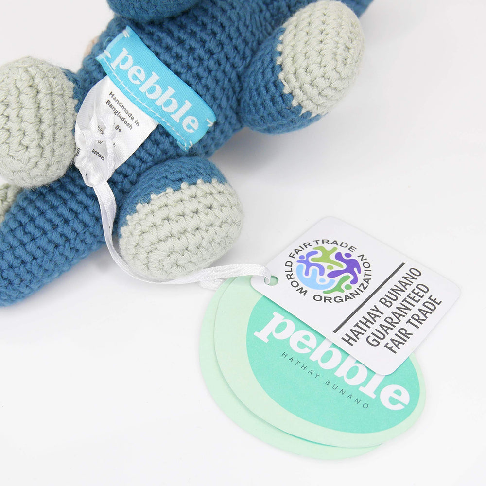 Pebble Steggi Blue head close-up showing soft crochet texture.