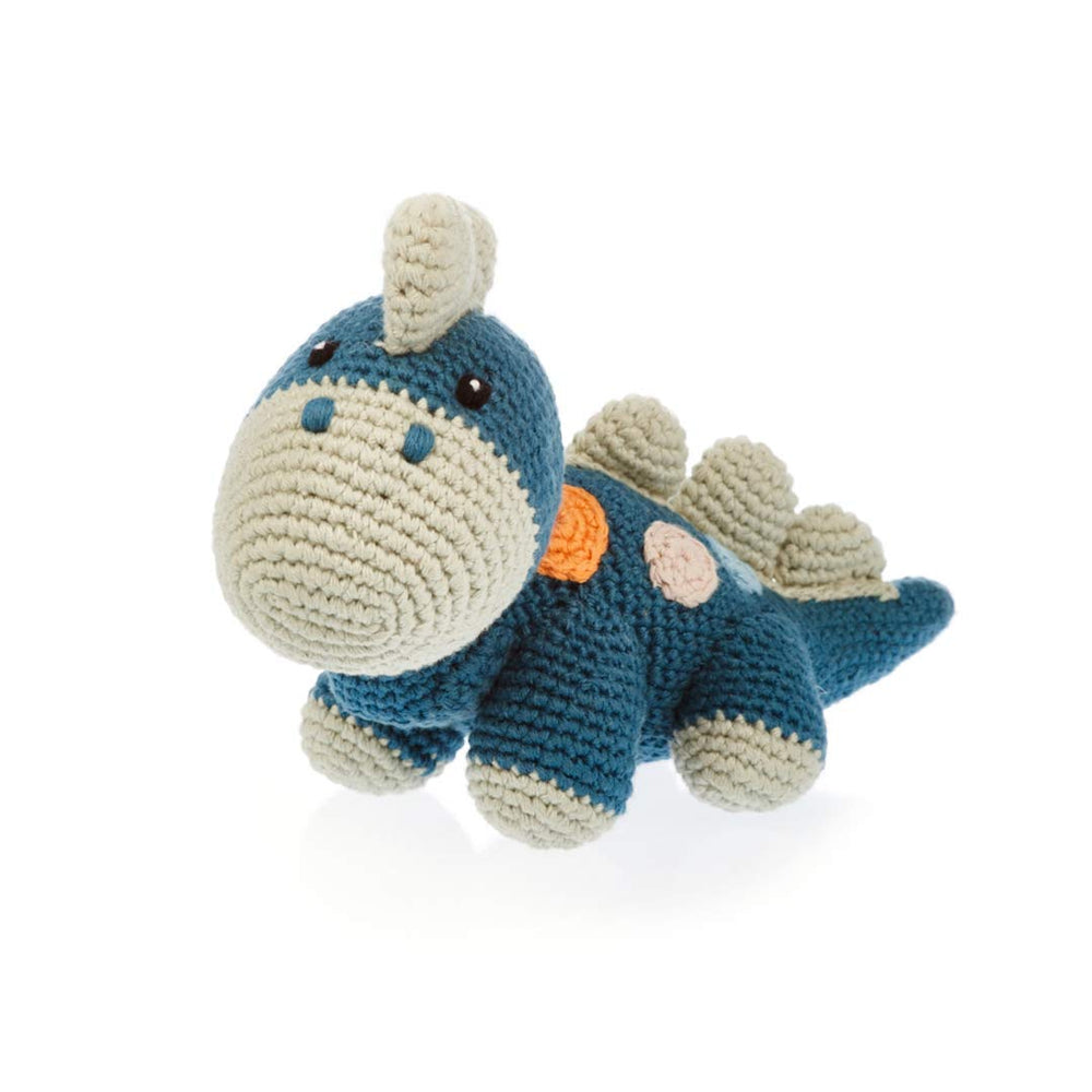 Pebble Steggi Blue rattle for gentle baby play and sensory exploration.