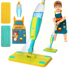 Pecarfam kids spray mop demonstrates real sprayer for authentic pretend cleaning