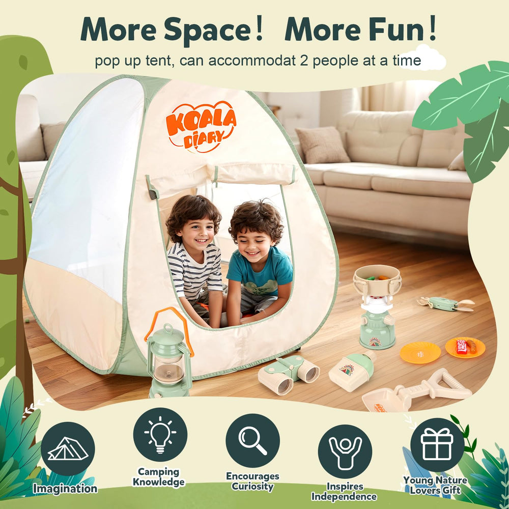 Kids playing inside the tent boosts storytelling and cooperative play.