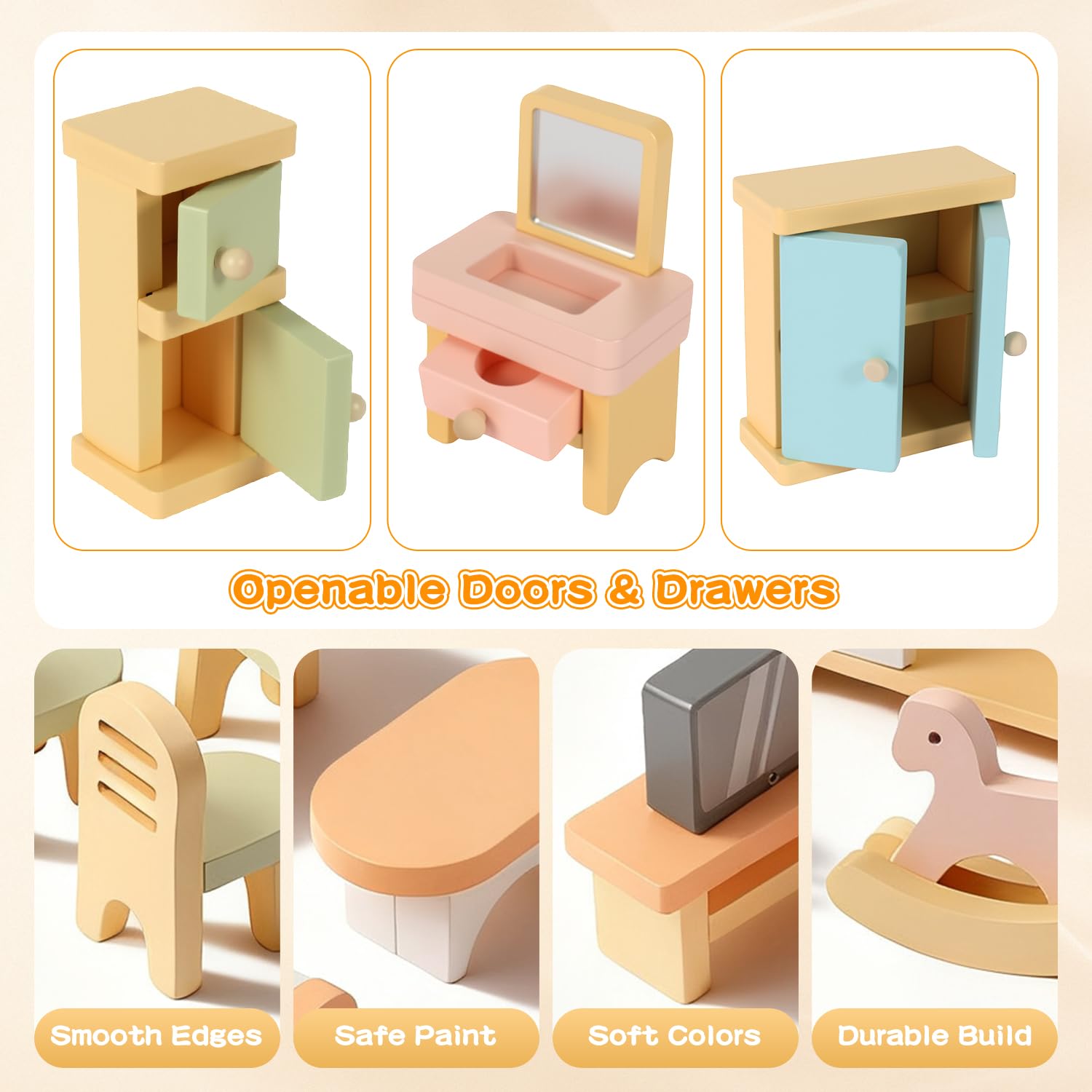 Peccvon 35PCS dollhouse bathroom with tub and sink for daily pretend routines