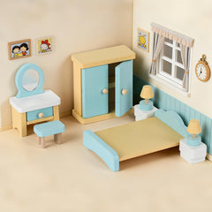 Peccvon 35PCS dollhouse bedroom featuring wardrobe and dresser for organization play