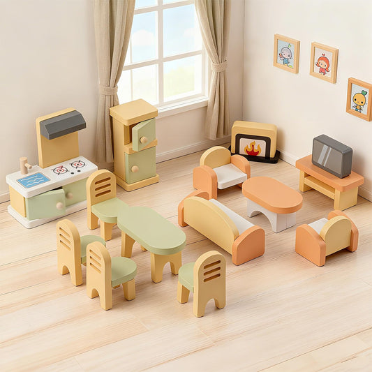 Peccvon 35PCS dollhouse kitchen with open fridge and stove for realistic play