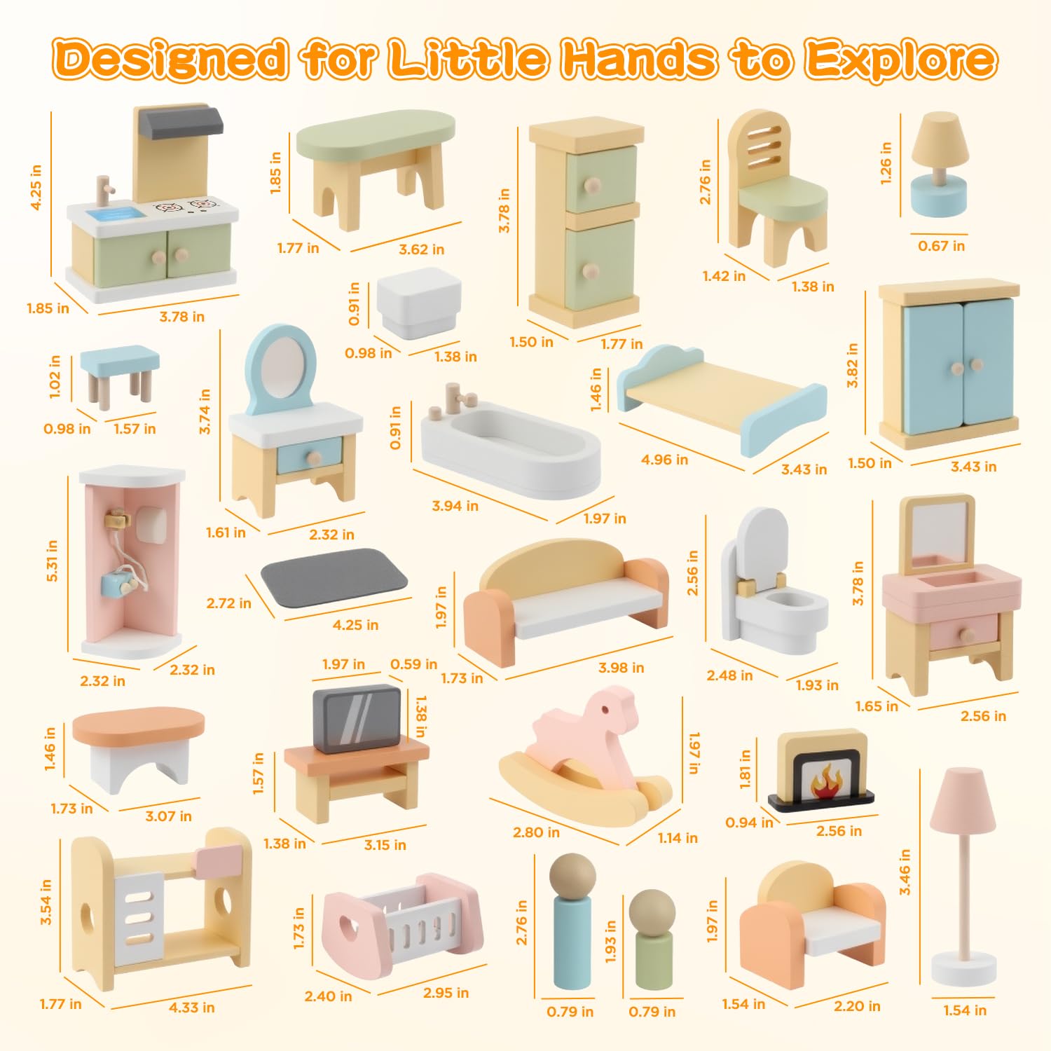 Peccvon 35PCS wooden set packaging displaying complete dollhouse collection for gift-ready unboxing