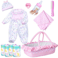 Pedolltree 11-piece reborn doll set with pink chick outfit and bassinet for interactive play