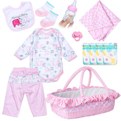Pedolltree 12-piece pink elephant doll outfit set for 17-22 inch reborn dolls, easy-care.