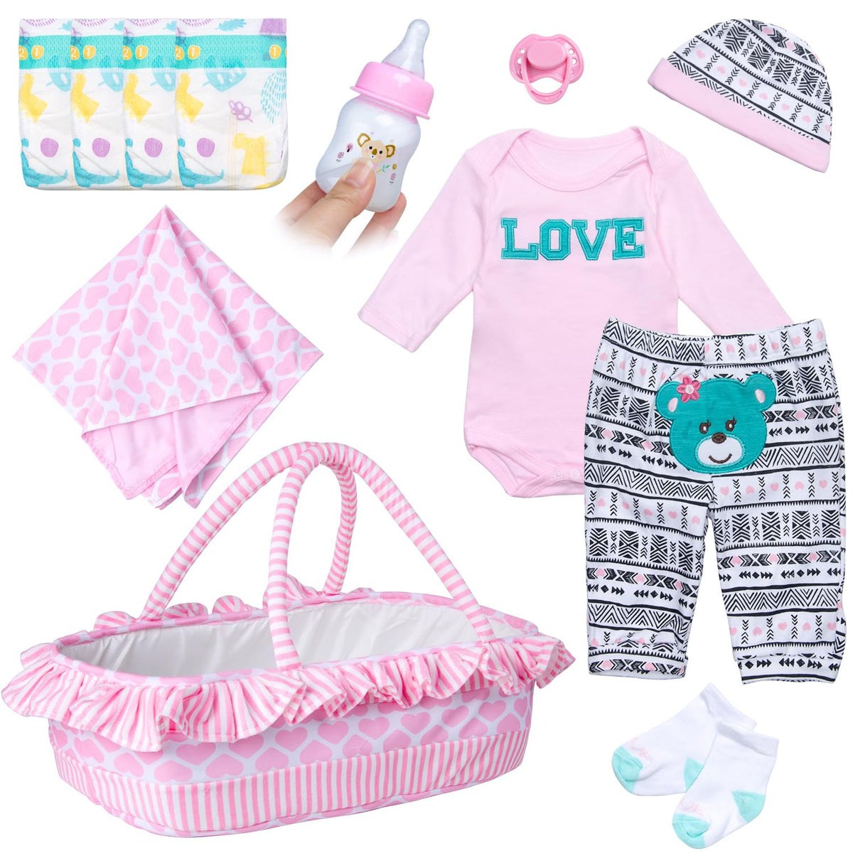 Pedolltree 12-piece reborn doll clothes set for 17-22 inch dolls, stylish and easy to care.