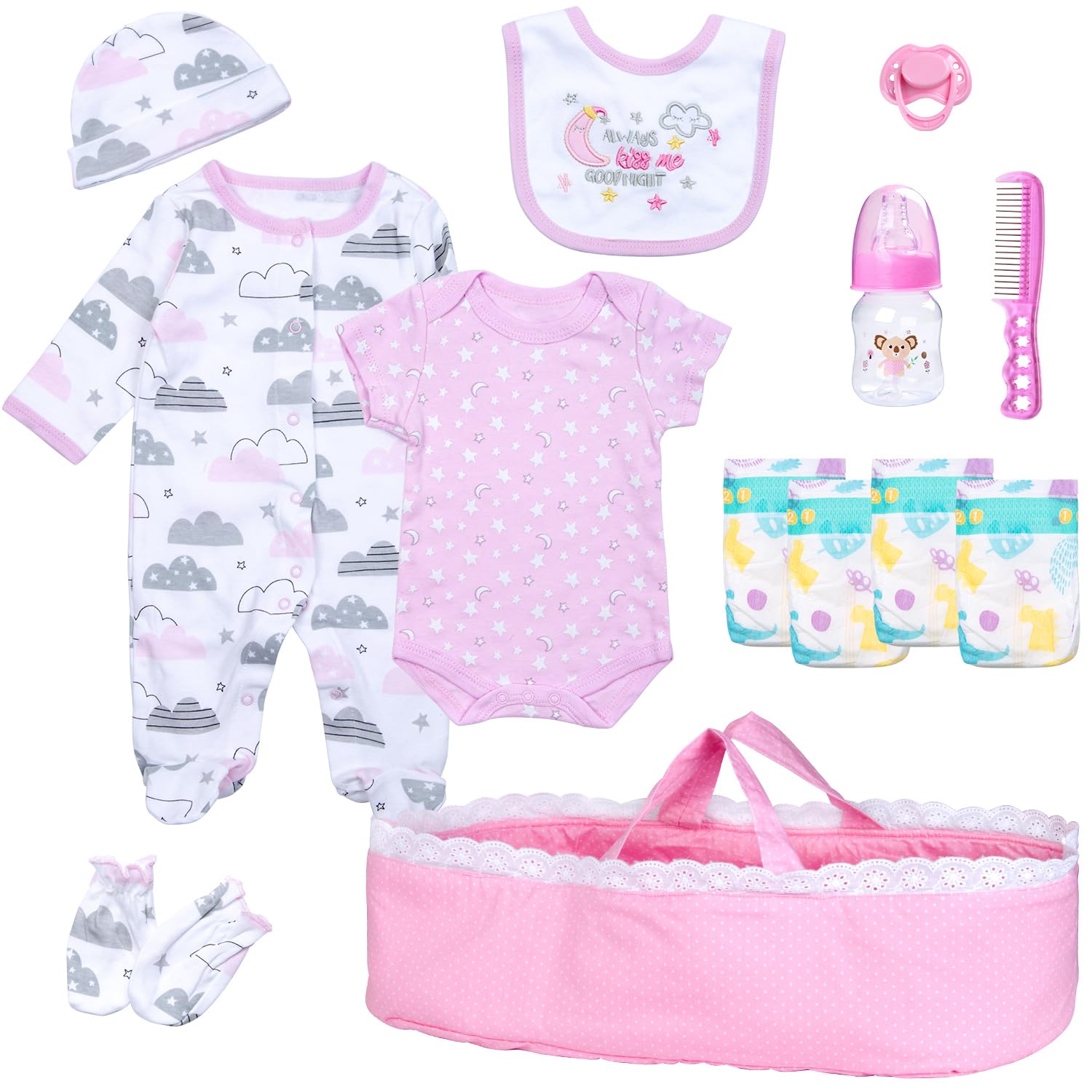 Pedolltree pink dot bassinet: sturdy doll cradle for playtime