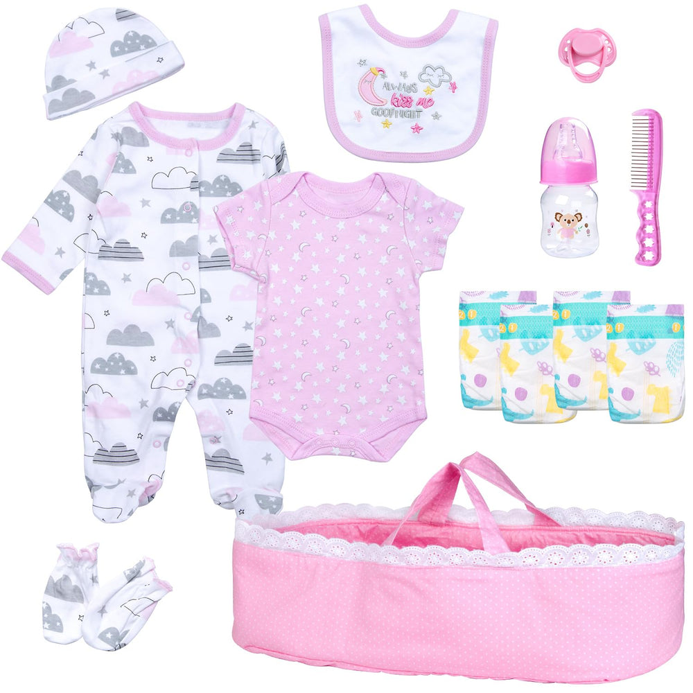 Pedolltree pink dot bassinet: sturdy doll cradle for playtime