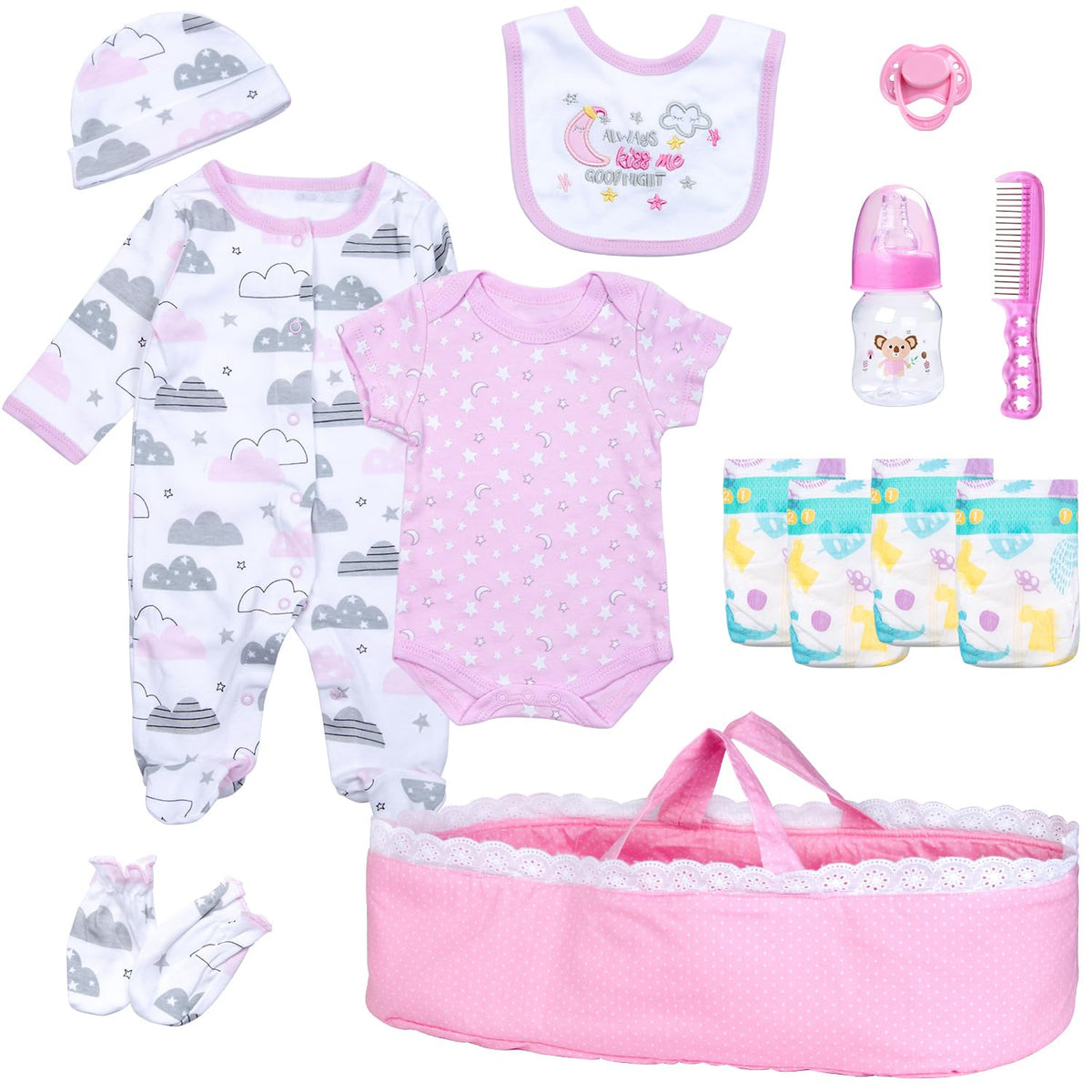 Pedolltree pink dot bassinet: sturdy doll cradle for playtime