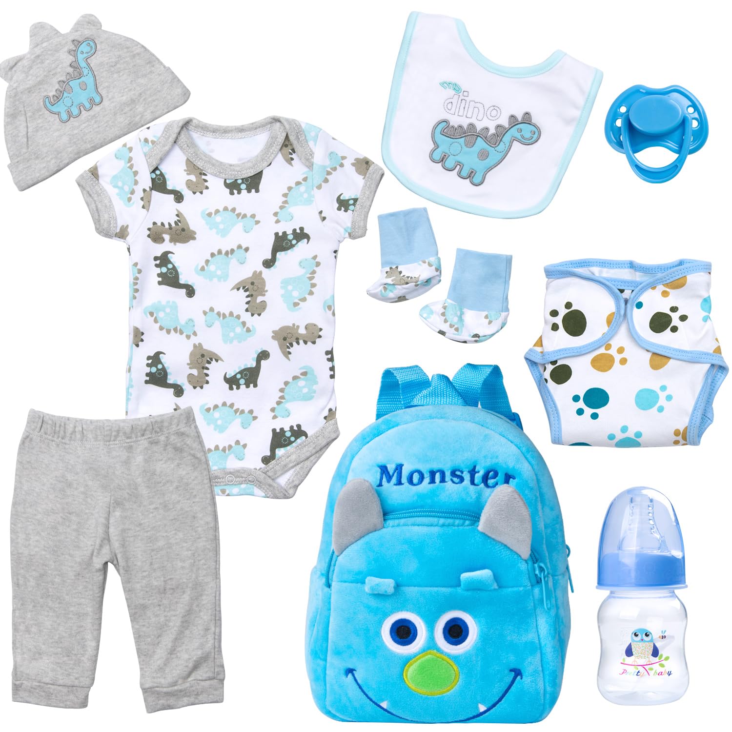 Pedolltree blue dinosaur backpack with ample space for doll accessories