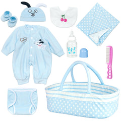 Pedolltree blue-dot bassinet image showing organized space for doll and accessories.