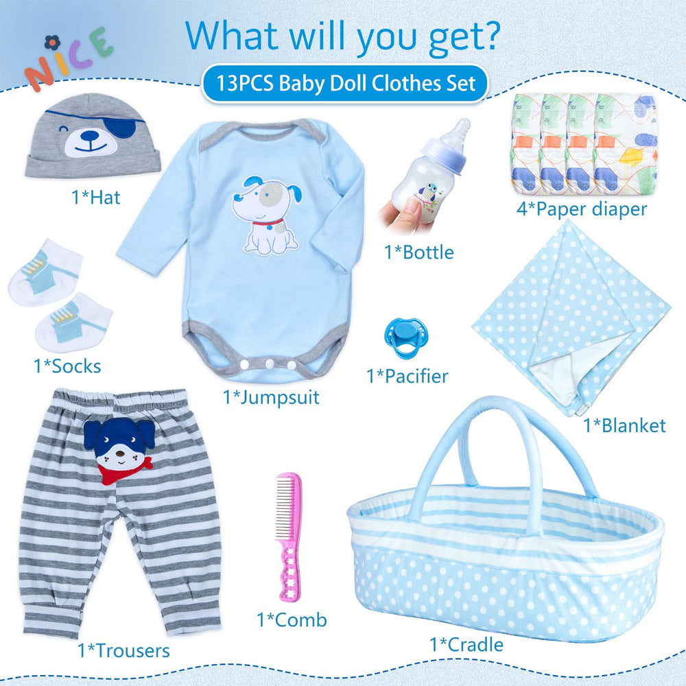 Pedolltree blue dot blanket provides soft warmth for 17-22 inch dolls.