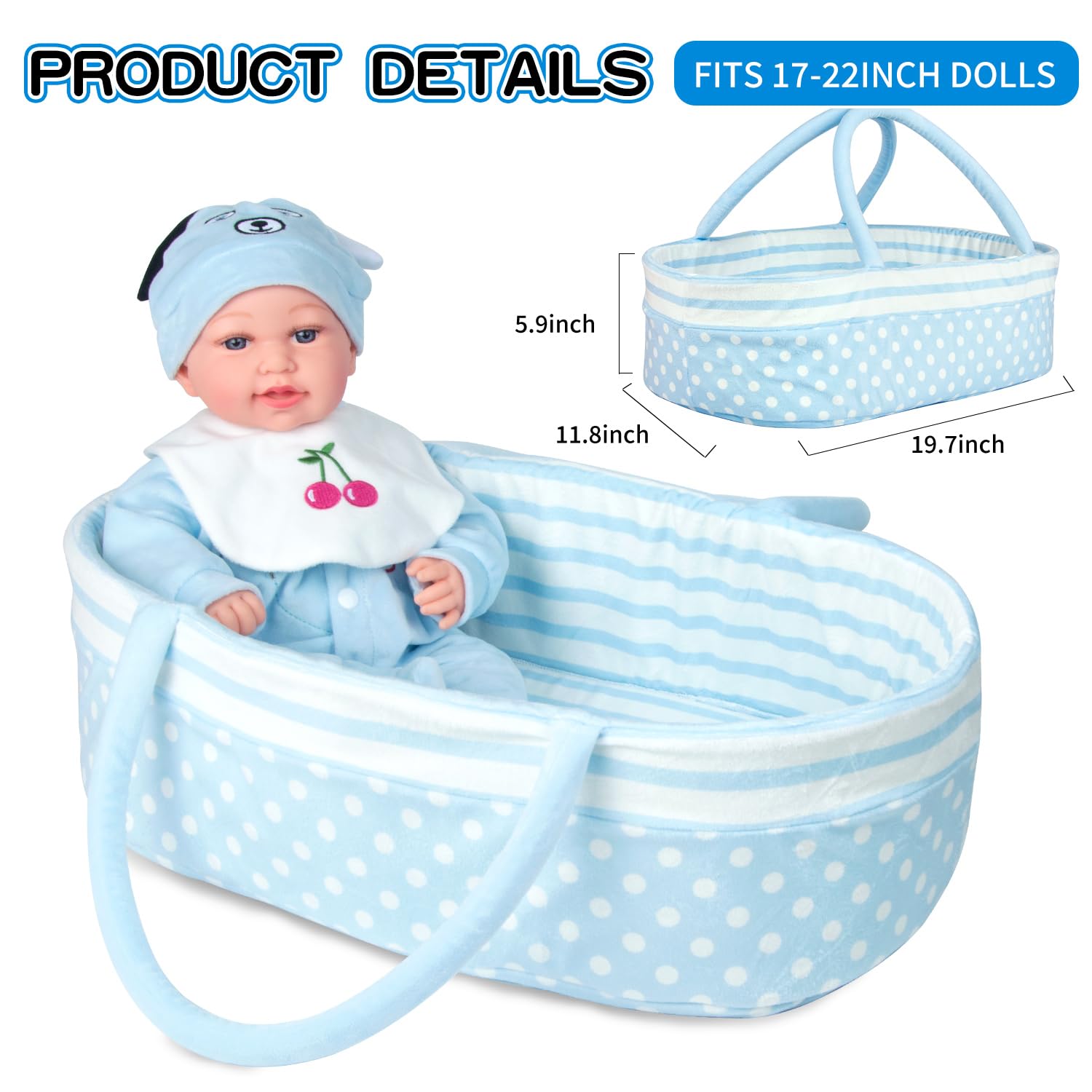 Pedolltree blue-dot blanket adding cozy layers during pretend naps.