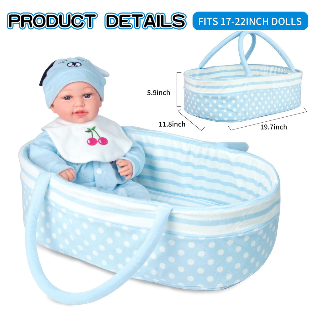 Pedolltree blue-dot blanket adding cozy layers during pretend naps.