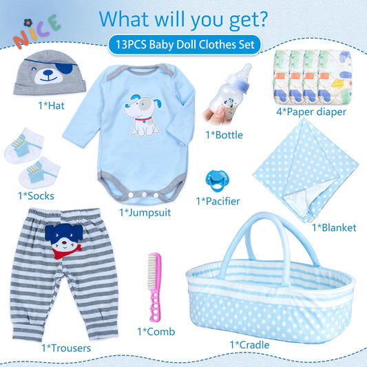 Pedolltree blue dot blanket provides soft warmth for 17-22 inch dolls.