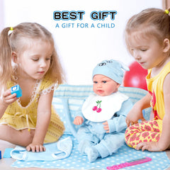 Pedolltree blue feeding bottle used in nurturing role-play scenarios.