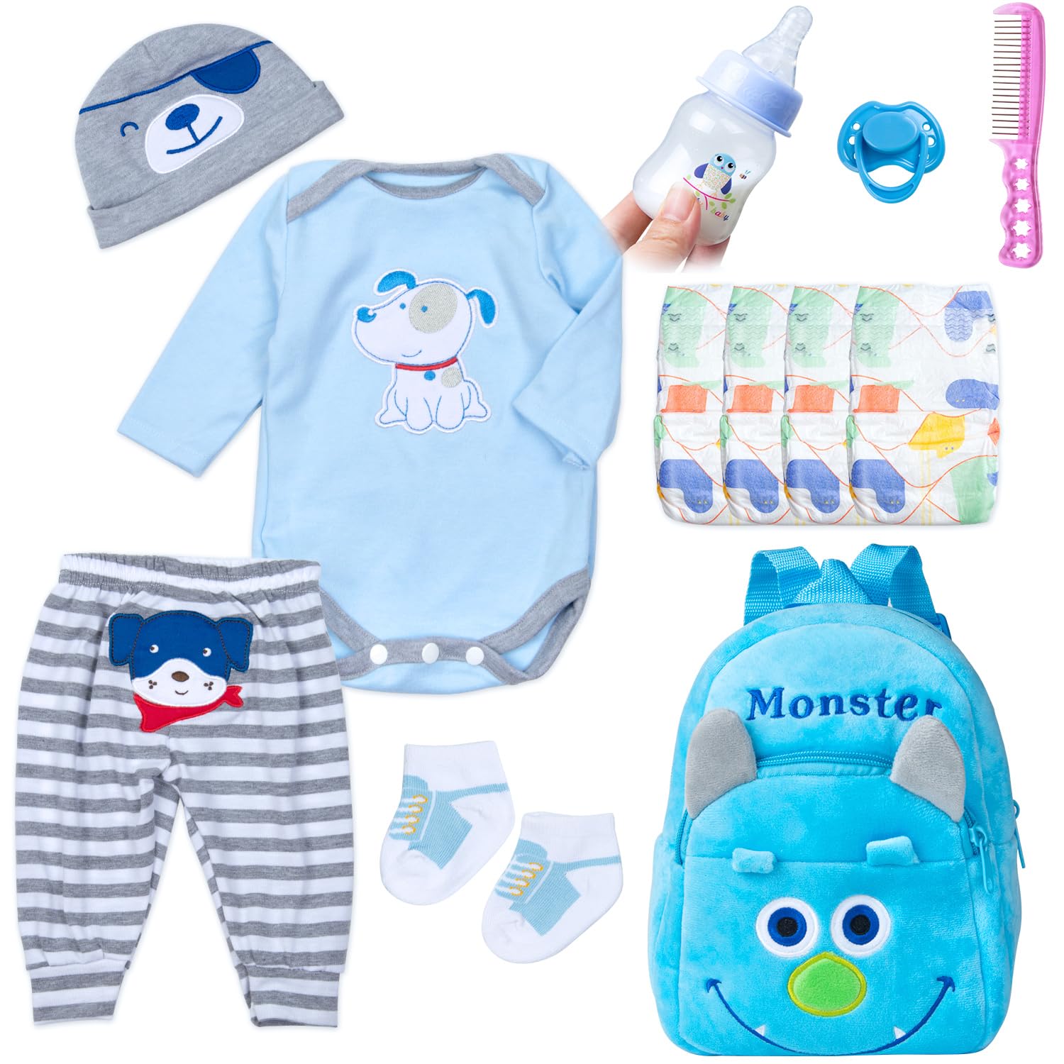 Pedolltree blue monster backpack, spacious doll accessory organizer for playtime.