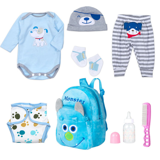 Pedolltree blue puppy backpack for reborn dolls with ample accessory storage
