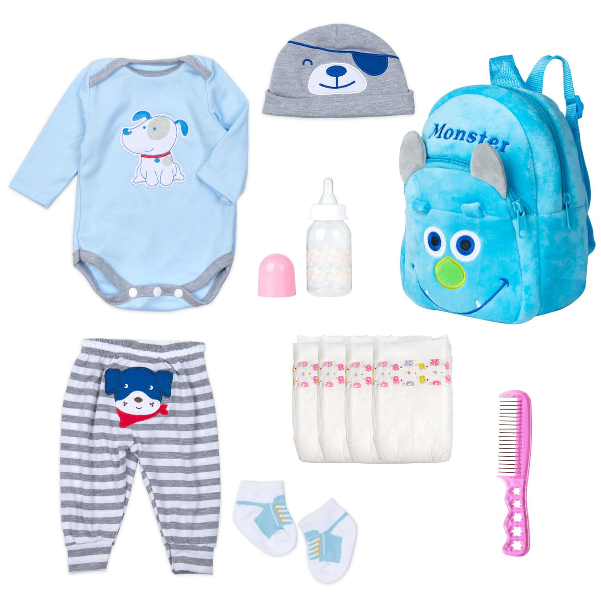 Pedolltree blue puppy backpack for reborn dolls with spacious storage for accessories