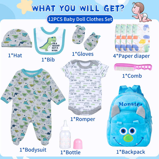 Pedolltree dino hat and bib set adds cute detailing for doll care play