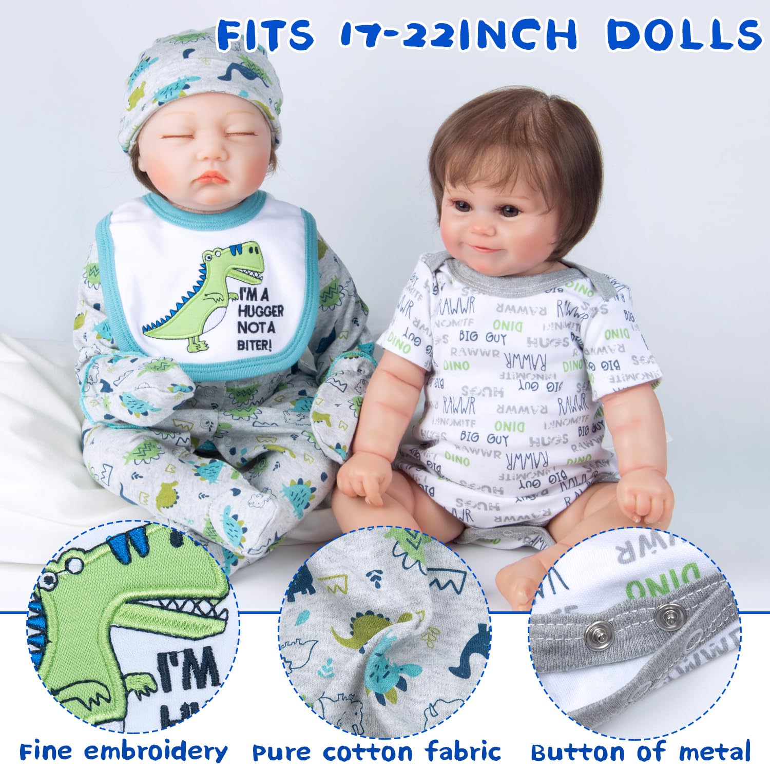 Pedolltree dino jumpsuit and bodysuit simplify dressing for 17-22 inch dolls