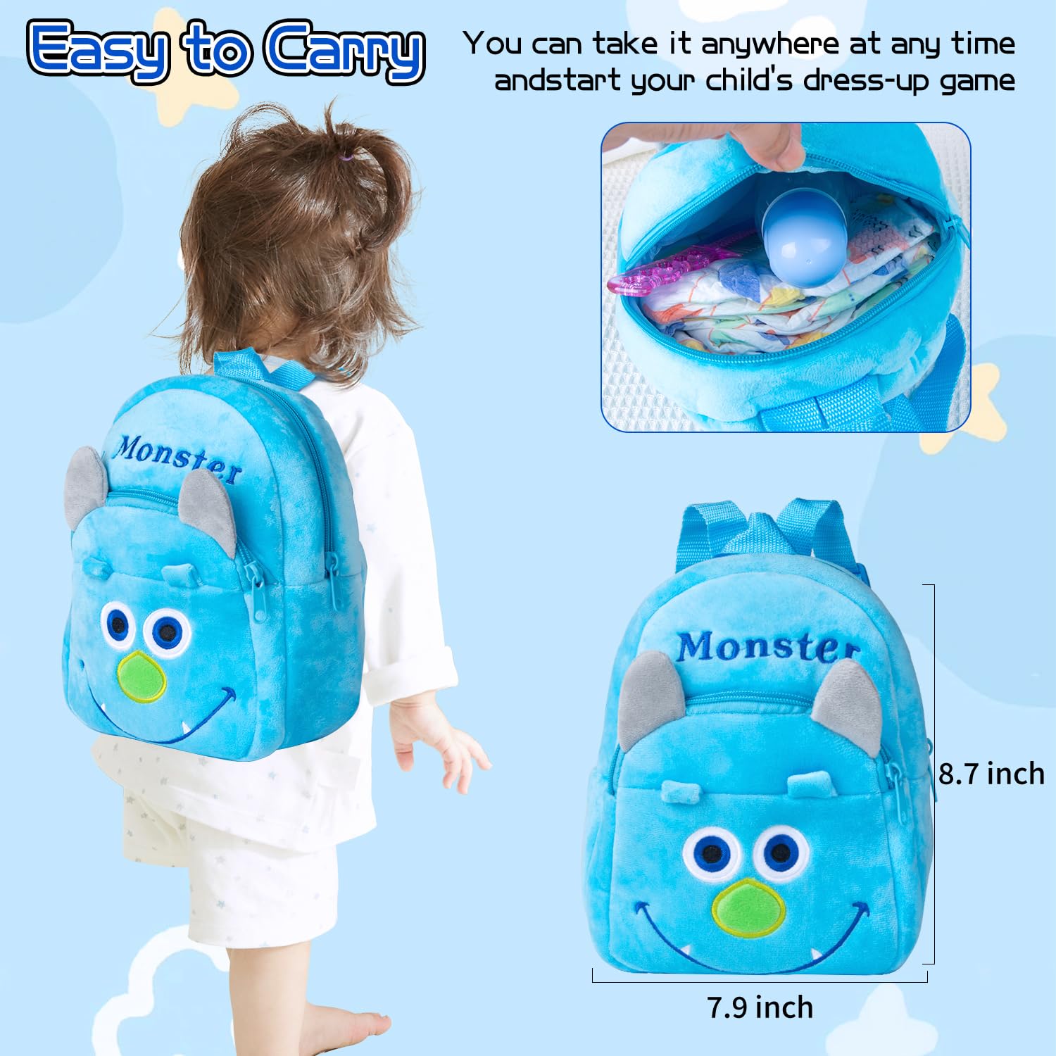 Pedolltree blue dinosaur socks complete the outfit and keep dolls warm during play