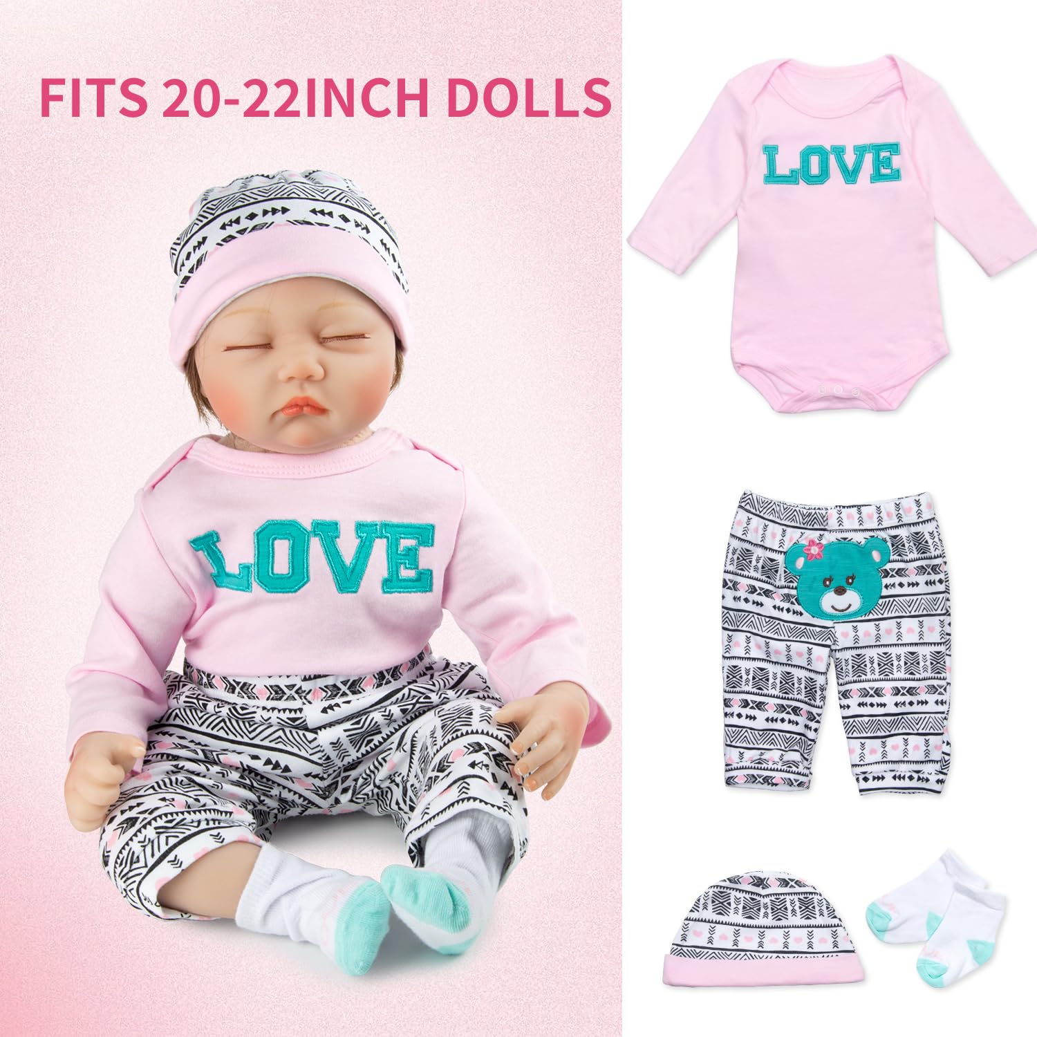 Pedolltree doll trousers completed with the pink outfit set