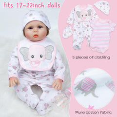 Pedolltree elephant bib enhances mealtime storytelling for 17-22 inch dolls.