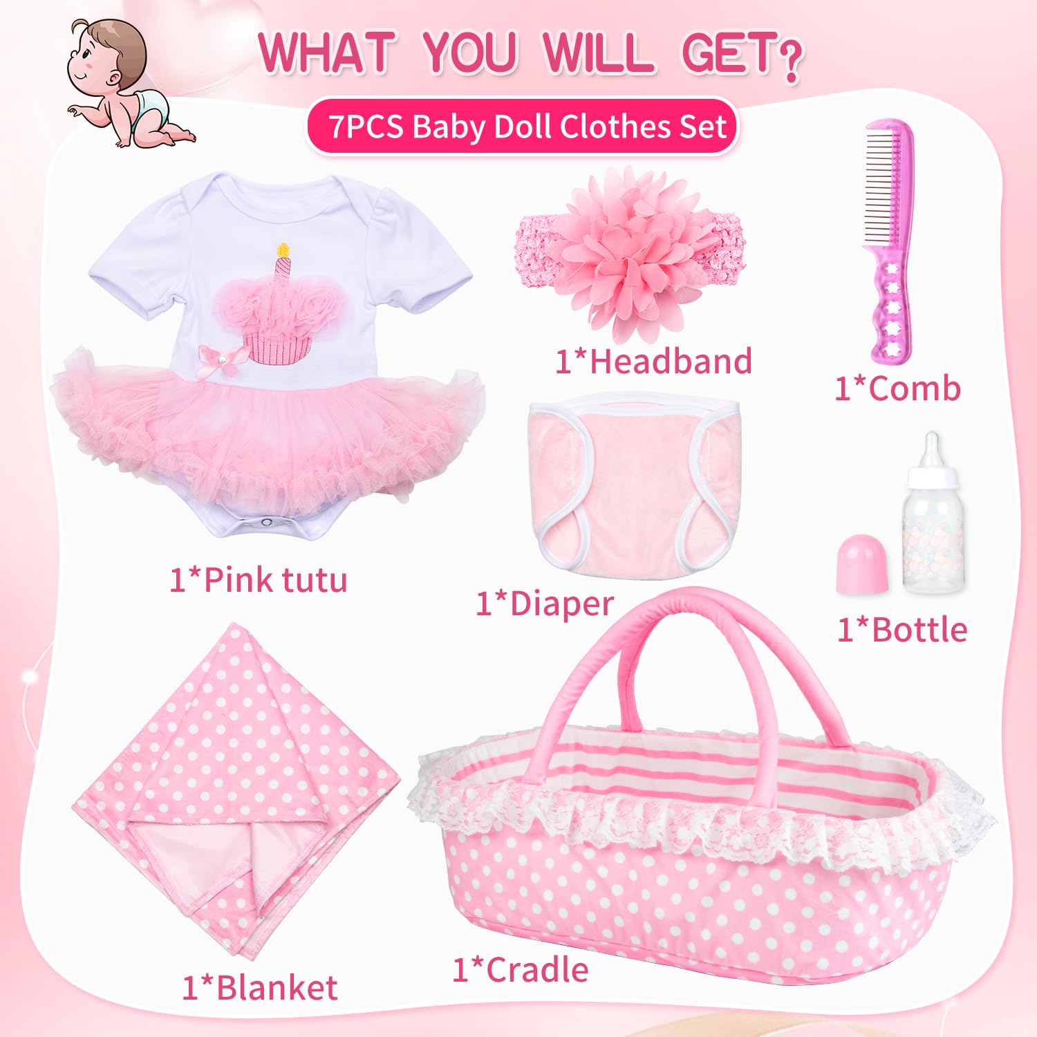 Pedolltree headflower in pink complements outfits for stylish pretend play.