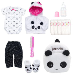 Pedolltree panda backpack for 17-19 inch reborn dolls, portable storage for outfits.
