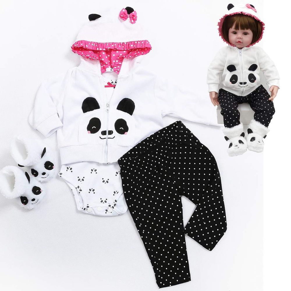Pedolltree panda outfits for 18-inch reborn dolls, perfect for playful dress-up sessions.