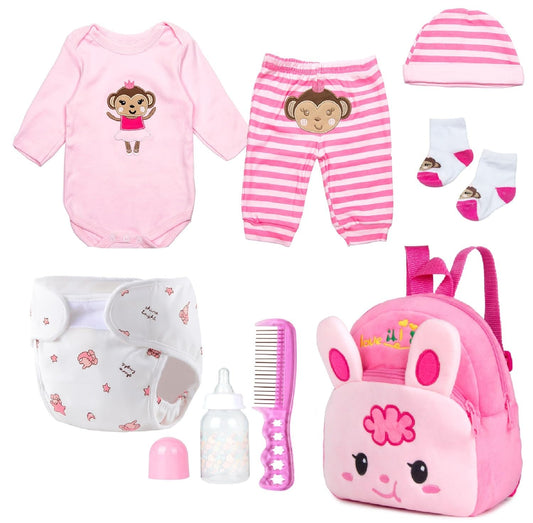 Pedolltree pink 8-pcs set overview for 17-22 inch reborn dolls