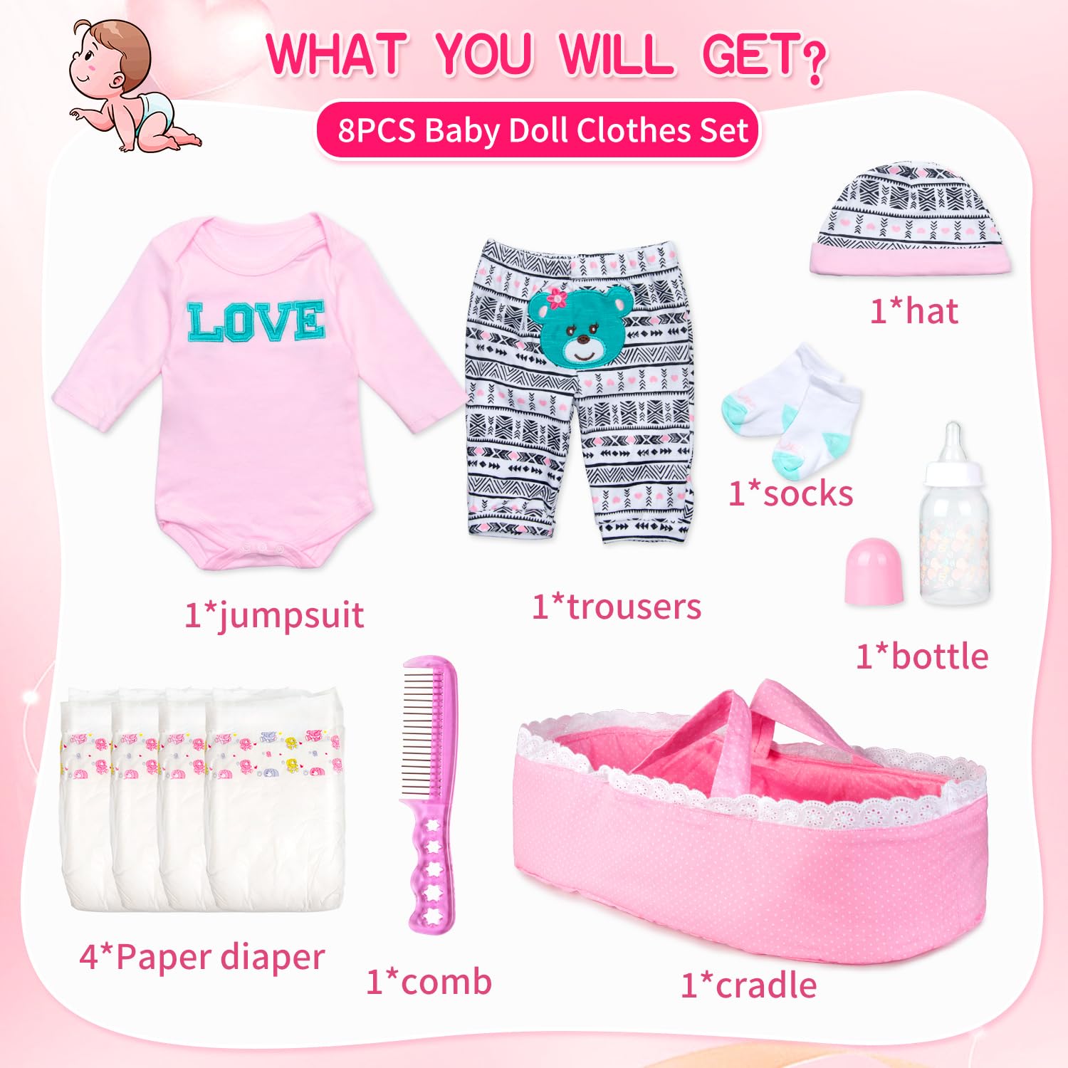 Pedolltree pink dot bassinet shown for portable storage and easy transport.