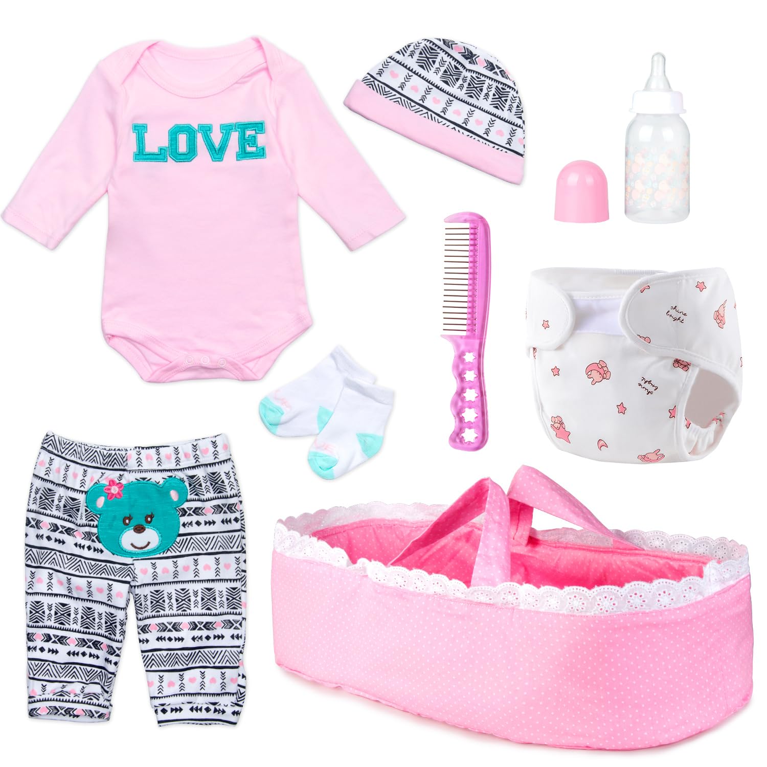 Pedolltree pink dot bassinet for easy storage during doll play