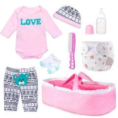 Pedolltree pink dot bassinet for easy storage during doll play