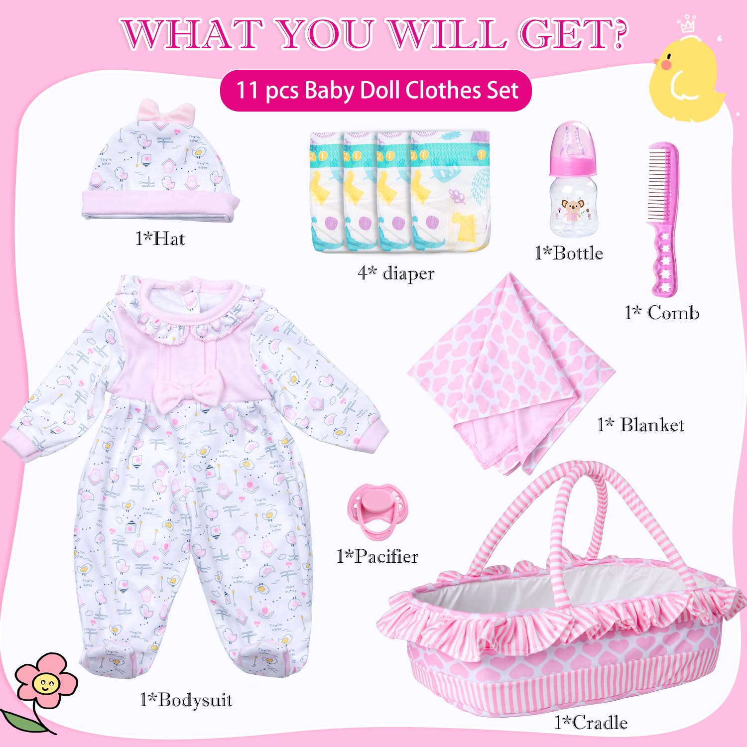 Pedolltree pink heart bassinet and blanket create a cozy staging space for dolls